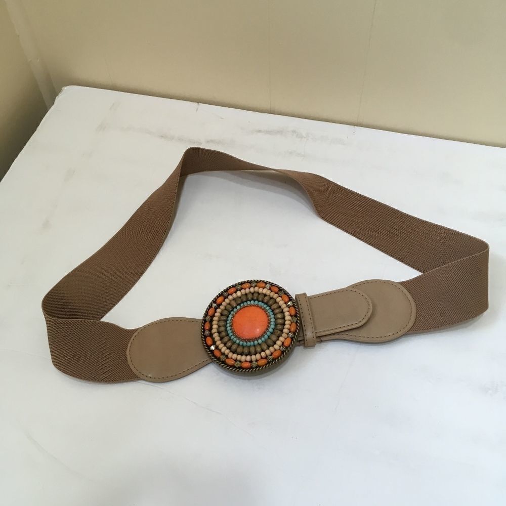 BOHO BELT WITH BEADED AZTEC MEDALLION BUCKLE